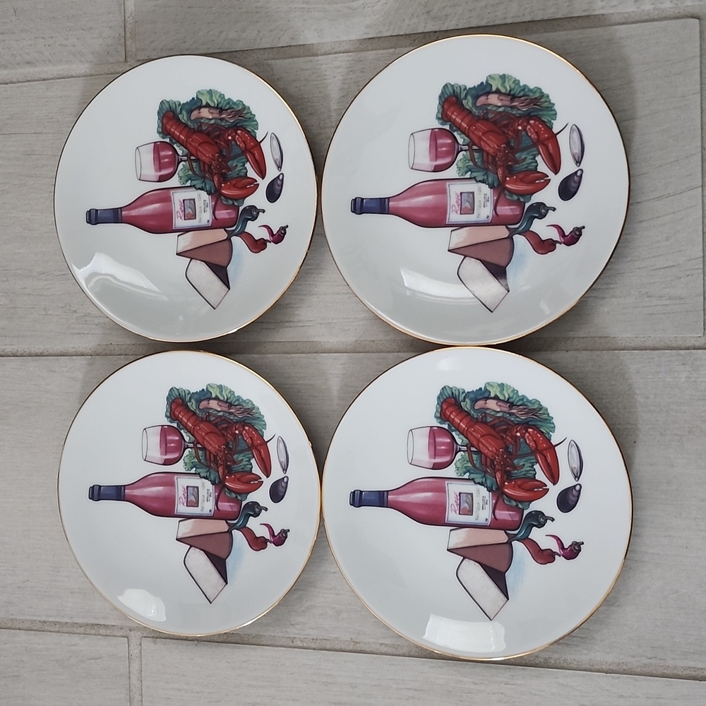 Boticelli by Email de Limoges 4 7/8" Dessert Plate Lobster Wine Cheese S…